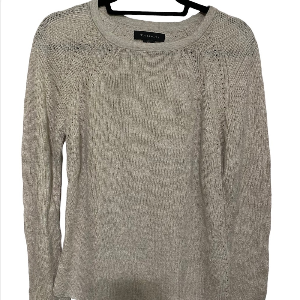 Tahari Beige Sweater  Pullover Linen Blend Soft Knit Shirt Top. Size L